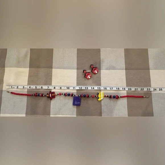 Vintage 90s Y2K Handmade Teacher Jewelry Set Schoolhouse Bus Necklace Earrings - Picture 12 of 13